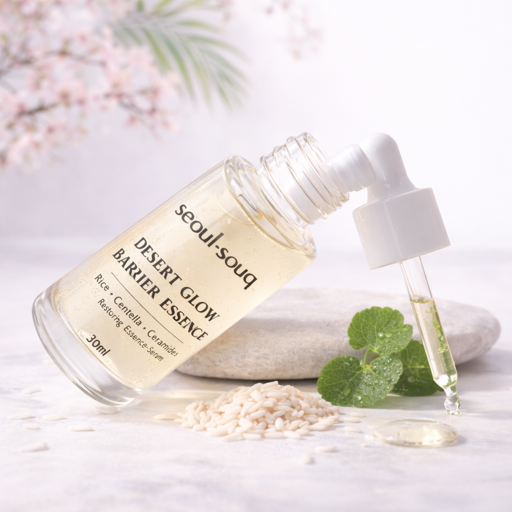 Seoul Souq Desert Glow Barrier Essence bottle. Shop the best Korean skincare online for the UAE and GCC.