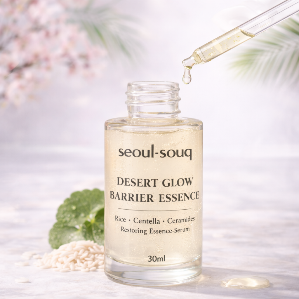 Bottle of Seoul-Souq Desert Glow Barrier Essence. Shop the best Korean skincare online for the UAE and GCC.