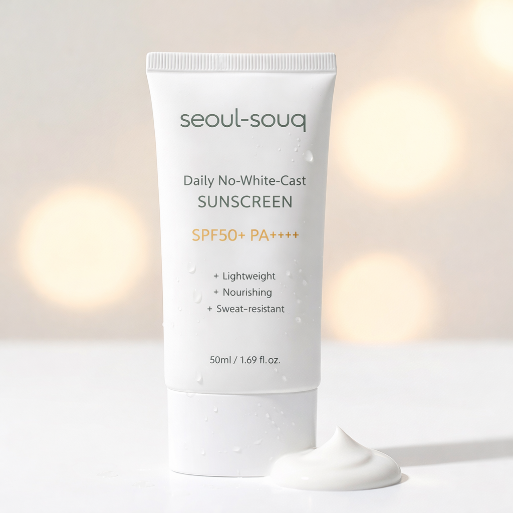 Seoul-Souq_Daily_No-White-Cast_sunscreen_SPF50_PA tube on a light background